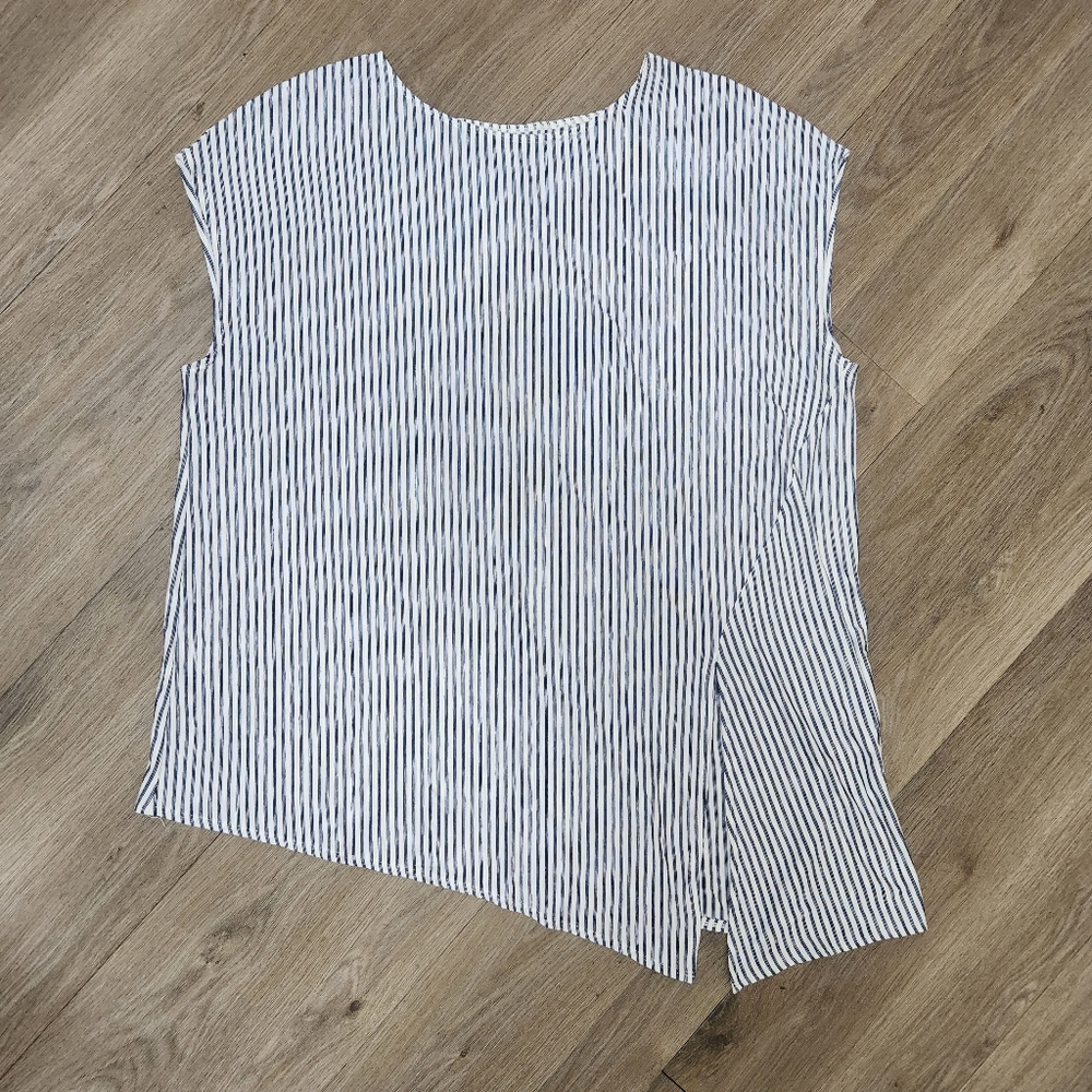 Max Studio Cap Sleeve 2XL Gray Striped Asymmetric Tunic
